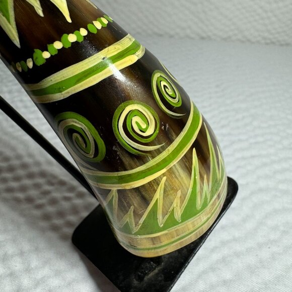 Vintage Handcrafted Tribal Candle Holder With African Motif Metal & Cow Horn - Picture 6 of 8